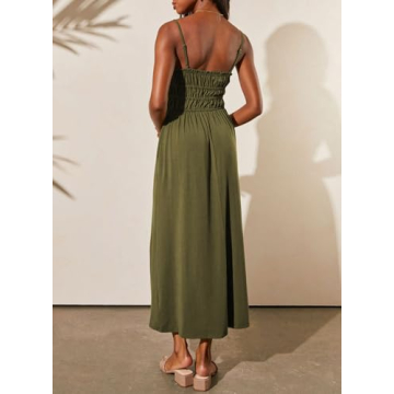 Dokotoo Long Flowy Dresses for Women Summer Adjustable Spaghetti Strap Sleeveless Dresses for Women 2024 Green Medium