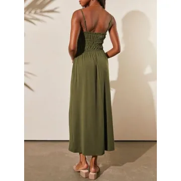 Dokotoo Long Flowy Dresses for Women Summer Adjustable Spaghetti Strap Sleeveless Dresses for Women 2024 Green Medium