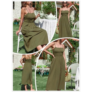 Dokotoo Long Flowy Dresses for Women Summer Adjustable Spaghetti Strap Sleeveless Dresses for Women 2024 Green Medium