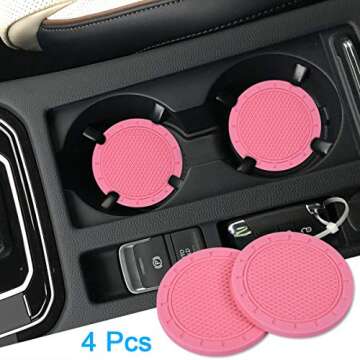 Car Coasters, Wisdompro 4 Pack PVC Car Cup Holder Insert Coaster - Anti Slip Universal Vehicle Inter...
