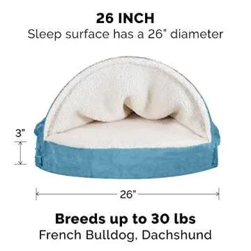 Furhaven 26" Round Orthopedic Dog Bed for Medium/Small Dogs w/ Removable Washable Cover, For Dogs Up to 30 lbs - Sherpa & Suede Snuggery - Blue, 26-inch