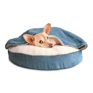 Furhaven 26" Round Orthopedic Dog Bed for Medium/Small Dogs w/ Removable Washable Cover, For Dogs Up to 30 lbs - Sherpa & Suede Snuggery - Blue, 26-inch