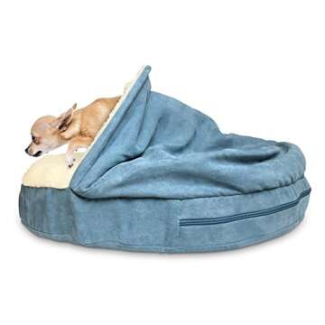 Furhaven 26" Round Orthopedic Dog Bed for Medium/Small Dogs w/ Removable Washable Cover, For Dogs Up to 30 lbs - Sherpa & Suede Snuggery - Blue, 26-inch