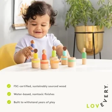 Lovevery Post & Play Peg People - Fun Wooden Dolls for Toddlers