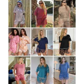 Ekouaer Pajamas for Women Set Waffle Knit Pajama Set 2 Piece Lounge Sets Loungewear PJS With Pockets Khaki