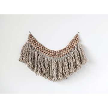 Creative Co-Op Bead Wool Fringe Wall Hangings, Brown