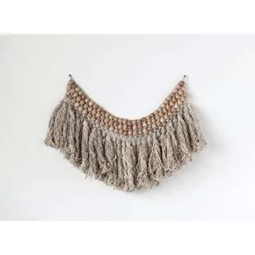 Creative Co-Op Bead Wool Fringe Wall Hangings, Brown