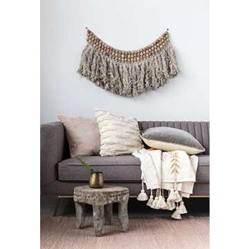 Creative Co-Op Bead Wool Fringe Wall Hangings, Brown