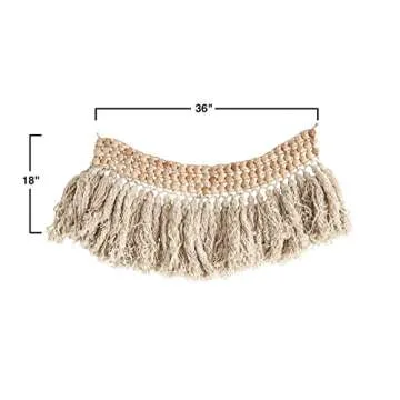 Creative Co-Op Bead Wool Fringe Wall Hangings, Brown