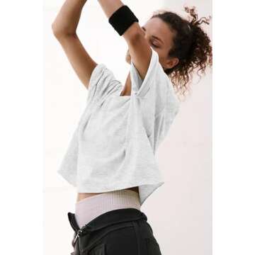 Carpetcom Oversized Workout Shirts for Women Short Sleeve Drop Shoulder Casual Basic Crop Tops Light Gray
