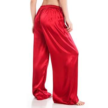 Wantschun Womens Wide Leg Pajama Pants Satin Silk Casual Loose Elastic Waist Lounge Pants Pj Bottoms...