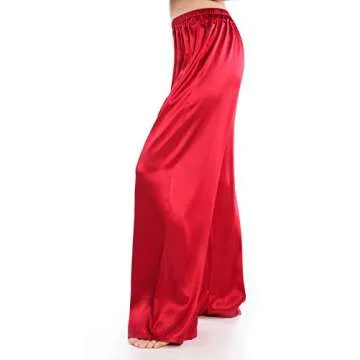 Wantschun Womens Wide Leg Pajama Pants Satin Silk Casual Loose Elastic Waist Lounge Pants Pj Bottoms Wine Red;L