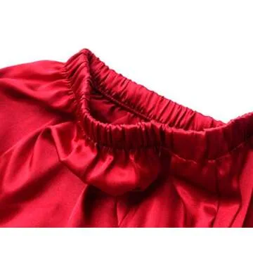 Wantschun Womens Wide Leg Pajama Pants Satin Silk Casual Loose Elastic Waist Lounge Pants Pj Bottoms Wine Red;L