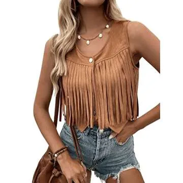 Stylish SweatyRocks Suede Fringe Vest Jacket for Women