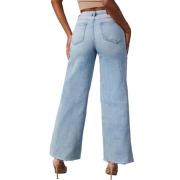 Allimy Women's High Rise Capris for Women Wide Leg Crop Jeans Baggy Y2K Clothing Light Wash Denim Blue Size 8