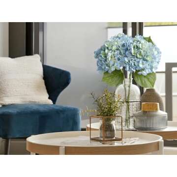 ZYTUYO 20" 4PCS Artificial Light Blue Hydrangea Flowers Large Faux Latex Real Touch Fake Hydrangeas Silk Bouquet with Leaves Stems for Family Table Office Wedding Party Arrangements