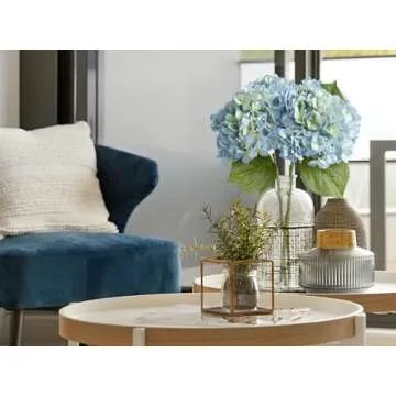 ZYTUYO 20" 4PCS Artificial Light Blue Hydrangea Flowers Large Faux Latex Real Touch Fake Hydrangeas Silk Bouquet with Leaves Stems for Family Table Office Wedding Party Arrangements