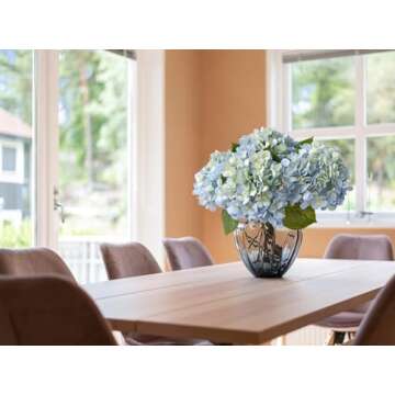 ZYTUYO 20" 4PCS Artificial Light Blue Hydrangea Flowers Large Faux Latex Real Touch Fake Hydrangeas Silk Bouquet with Leaves Stems for Family Table Office Wedding Party Arrangements
