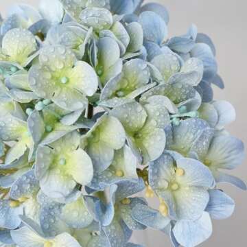 ZYTUYO 20" 4PCS Artificial Light Blue Hydrangea Flowers Large Faux Latex Real Touch Fake Hydrangeas Silk Bouquet with Leaves Stems for Family Table Office Wedding Party Arrangements