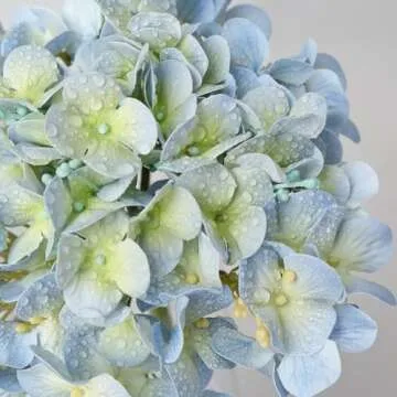 ZYTUYO 20" 4PCS Artificial Light Blue Hydrangea Flowers Large Faux Latex Real Touch Fake Hydrangeas Silk Bouquet with Leaves Stems for Family Table Office Wedding Party Arrangements