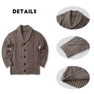 Mens Cable Knit Cardigan Sweater Shawl Collar Loose Fit Long Sleeve Casual Cardigans Brown