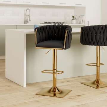 Swivel Velvet Bar Stool Set of 4, Adjustable Comfy Counter Height Barstool, Modern Dining Chair with...