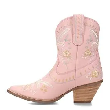 Dingo Womens Primrose Embroidered Floral Snip Toe Casual Boots Ankle Mid Heel 2-3" - Pink - Size 10 M
