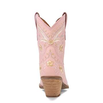 Dingo Womens Primrose Embroidered Floral Snip Toe Casual Boots Ankle Mid Heel 2-3" - Pink - Size 10 M