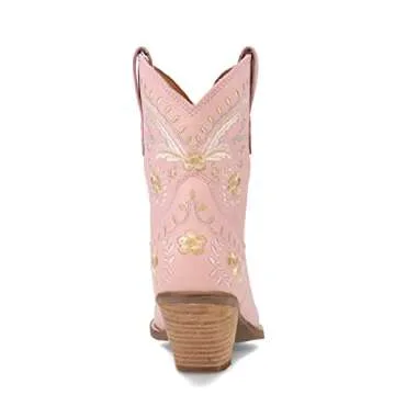 Dingo Womens Primrose Embroidered Floral Snip Toe Casual Boots Ankle Mid Heel 2-3" - Pink - Size 10 M