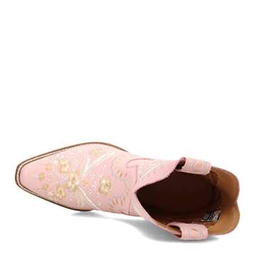 Dingo Womens Primrose Embroidered Floral Snip Toe Casual Boots Ankle Mid Heel 2-3" - Pink - Size 10 M
