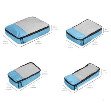 Amazon Basics 4 Piece Packing Travel Organizer Zipper Cubes Set, Small, Medium, Large, and Slim, Sky Blue