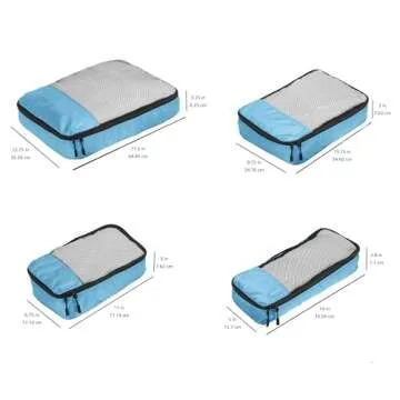 Amazon Basics 4 Piece Packing Travel Organizer Zipper Cubes Set, Small, Medium, Large, and Slim, Sky Blue