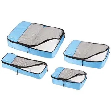 Amazon Basics 4 Piece Packing Travel Organizer Zipper Cubes Set, Small, Medium, Large, and Slim, Sky Blue