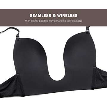 HANSCA Women's Deep U Plunge Bra Sexy Convertible Low Cut Bras Plus Size U Shape (Black, 38D)