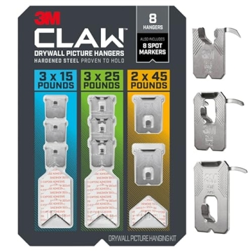 3M CLAW 15, 25 and 45 lb. Drywall Picture Hanger Variety Pack: Easy Hanging for Art & Mirrors - 8 Pa...