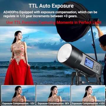 Godox AD400 Pro AD400Pro Outdoor Flash Strobe Light, TTL 400W Portable Flash Monolight 1/8000s HSS Speedlite, Rechargeable Li-ion Battery, 30W LED Modeling Lamp, 0.01-1s Recycle, 390 Full Power Pops