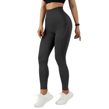 RXRXCOCO Seamless Butt Lifting Workout Leggings for Women Tummy Control Yoga Pants High Waisted Gym Leggings Large Black