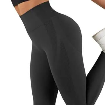 RXRXCOCO Seamless Butt Lifting Workout Leggings for Women Tummy Control Yoga Pants High Waisted Gym Leggings Large Black