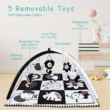 Lovvie & Joy Baby Play Activity Gym Tummy Time Mat for Infant,Baby Gyms & Playmats for Babies 0 to 3 6 9 12 Months with 5 Toys for Early Sensory Exploration and Motor Skill Development