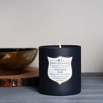 Manly Indulgence Vintage Oak Scented Jar Candle, Wood Wick, Premium Soy Blend White Wax, 60 hr Burn,...