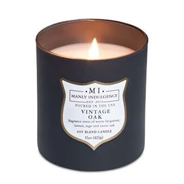 Manly Indulgence Vintage Oak Scented Jar Candle, Wood Wick, Premium Soy Blend White Wax, 60 hr Burn, Matte Dark Gray Jar Candle for Home and Men, 15 oz - USA Poured