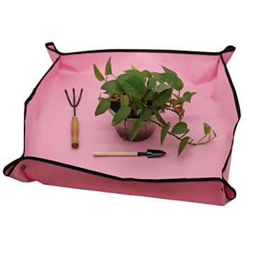 PPNZQAUT 29.5x29.5in Repotting Mat Portable Indoor Plant Potting Mat Plant Repotting Square Mat Foldable Succulent Plant Transplanting Tarp Pink