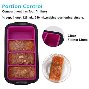 1 Cup Extra Large Silicone Cube Freezing Trays with lid for soup,broth,sauce or butter, Silicone Freezer Container Molds Soup Trays -makes four great portions 1cup Cube(2 PACK, Purple)