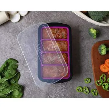 1 Cup Extra Large Silicone Cube Freezing Trays with lid for soup,broth,sauce or butter, Silicone Freezer Container Molds Soup Trays -makes four great portions 1cup Cube(2 PACK, Purple)
