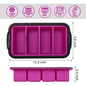 1 Cup Extra Large Silicone Cube Freezing Trays with lid for soup,broth,sauce or butter, Silicone Freezer Container Molds Soup Trays -makes four great portions 1cup Cube(2 PACK, Purple)