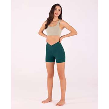 ODODOS Women's 5" Crossover Yoga Shorts with Inner Pocket, High Waist Sports Athletic Workout Running Biker Shorts, Embossed Wave Forest Teal, Medium