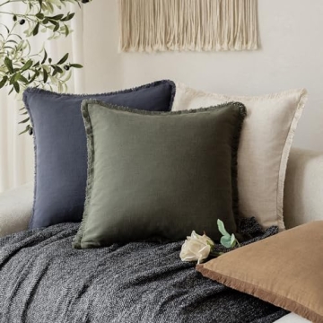 Foindtower Decorative Linen Fringe Pillow Covers Set of 2