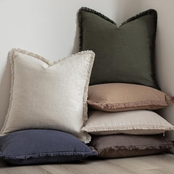 Foindtower Decorative Linen Fringe Pillow Covers Set of 2
