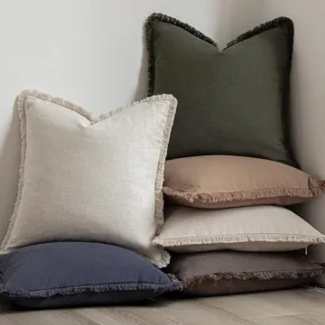 Foindtower Decorative Linen Fringe Pillow Covers Set of 2