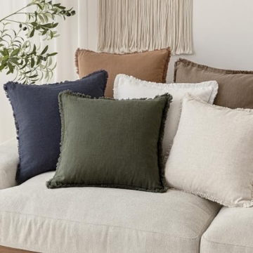 Foindtower Decorative Linen Fringe Pillow Covers Set of 2